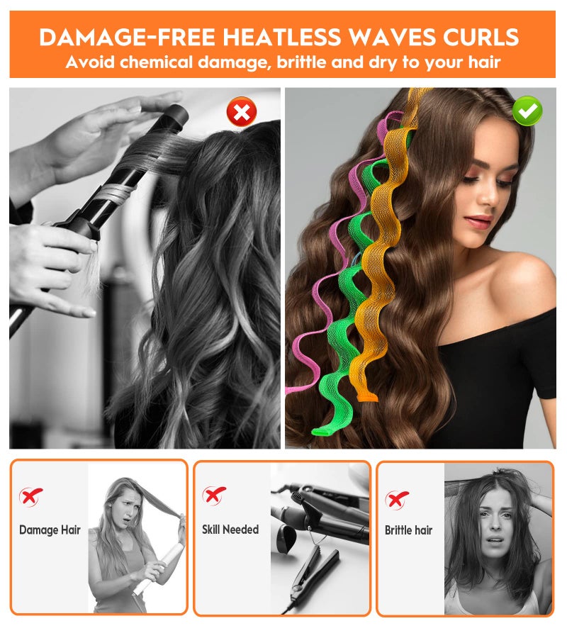 YEVYO 42 Pieces Heatless Waves Hair Curler, No Heat Damage Wavy Hair Curlers With 2 Sets Of Styling Hooks, Heatless Curls For Women Girls Medium Short Hair(4 Colors,25Cm/ 9.9"") - Image 2